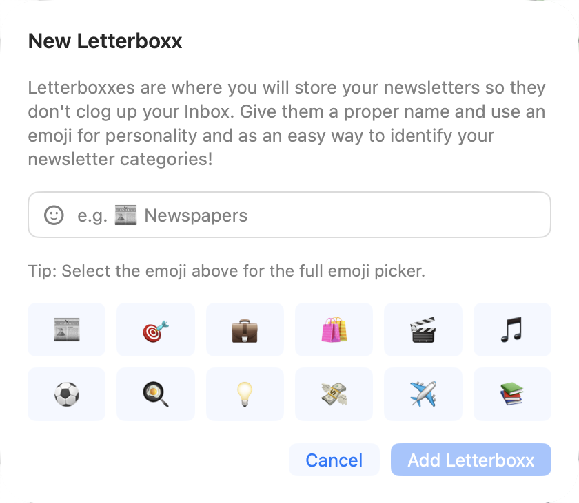 Create new Letterboxx modal in the Letterboxx app